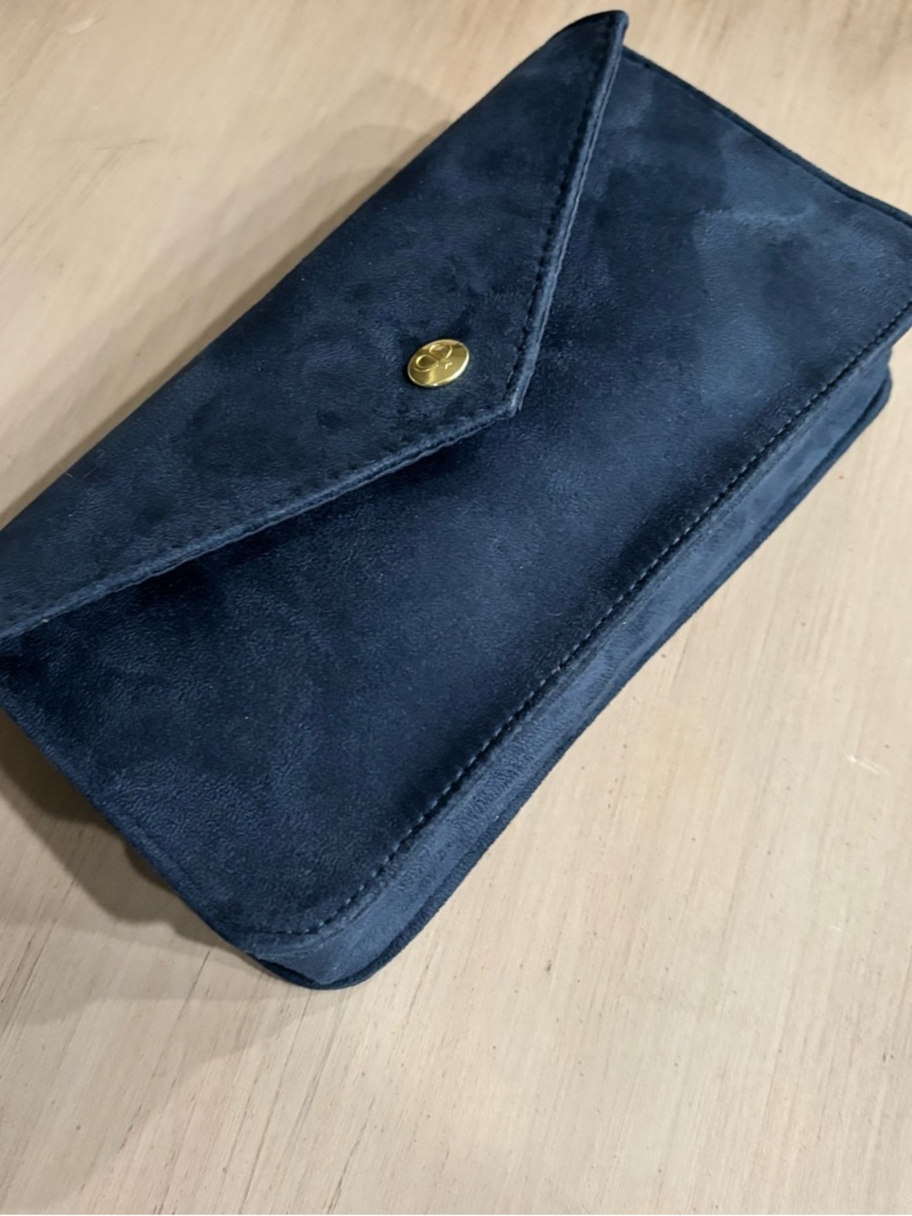 cle de peau Navy Blue Wristlet Clutch with Gold Logo